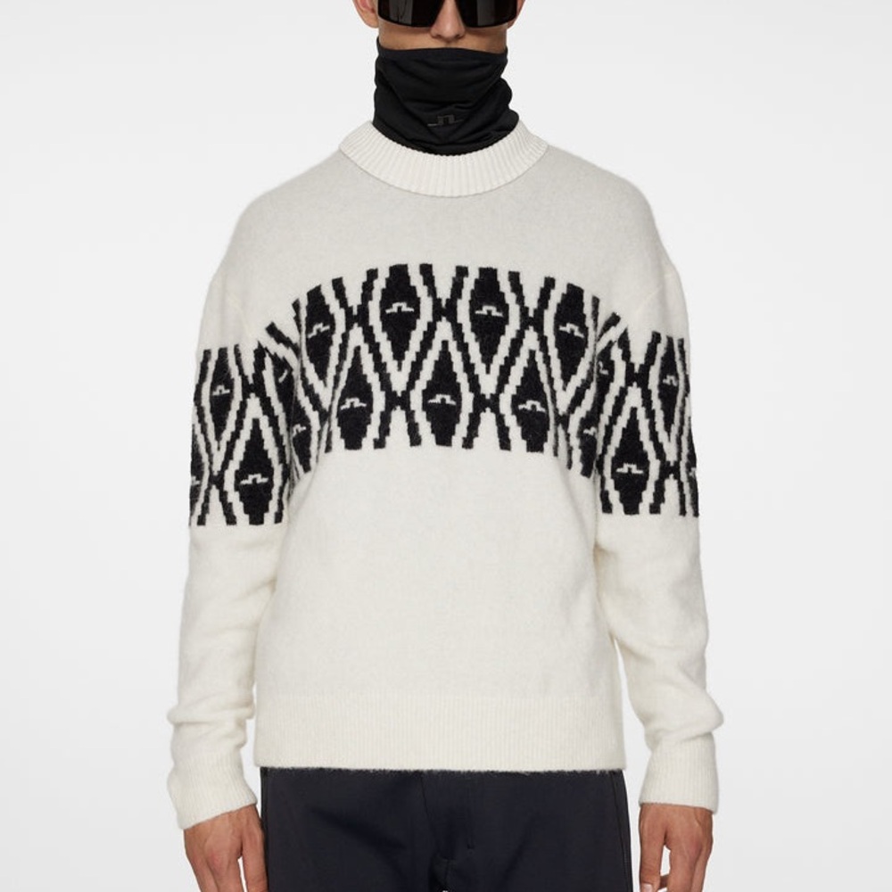 J.Lindeberg Cream & Gray Geometric Crewneck Sweater